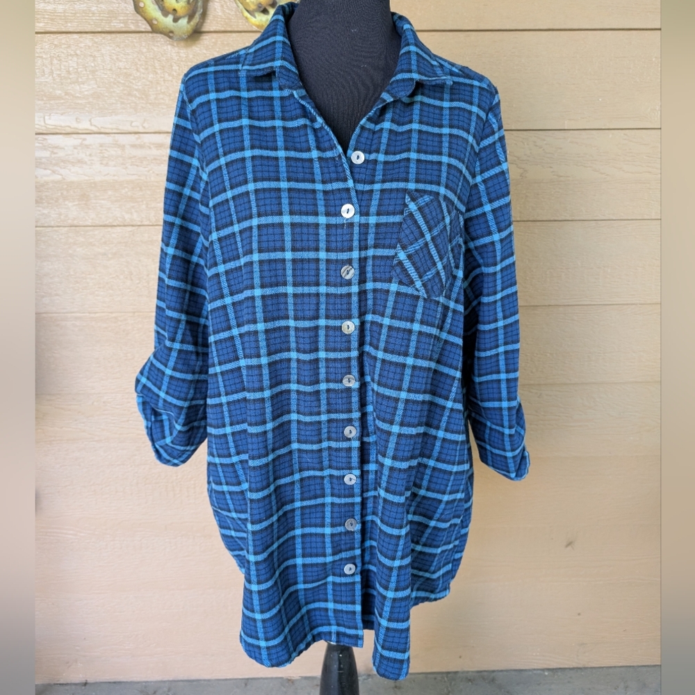 Blue Sky Checkered Plaid Flannel Shirt in Black and Blue